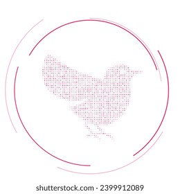 The bird symbol filled with pink dots. Pointillism style. Vector illustration on white background