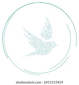 The bird symbol filled with teal dots. Pointillism style. Vector illustration on white background