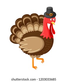 Bird symbolic animal of Thanksgiving day isolated icon vector. Harvesting autumn period, character wearing hat and cap on head. Holiday approaching