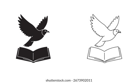 Pájaro que toma vuelo del libro abierto