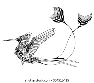 Bird tattoo. psychedelic, zentangle style. vector illustration