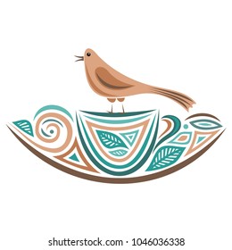 Bird and tea. Vector illustration