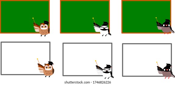Bird teacher frames, black board and white board 