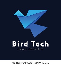 Bird Tech Logo Design Blue Bird Tech