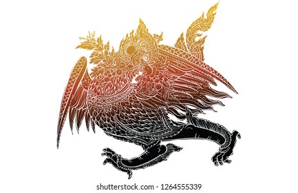 Bird in Thai tradition painting,Thai tattoo, vector