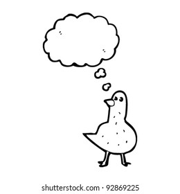 caricatura de pájaro con burbuja de pensamiento
