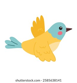 A charmingиcartoon bird with tiny wings and a small beak stands against a white background.