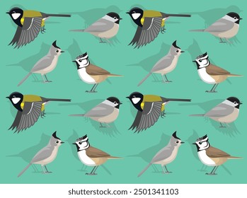 Bird Tit Chickadee Titmouse Cartoon Cute Seamless Wallpaper Background