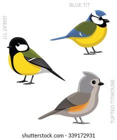 Bird Tit Set Cartoon Vector Illustration