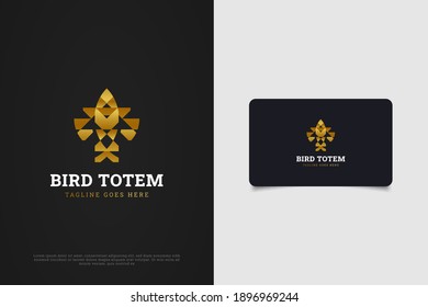 Bird totem logo with abstract concept in golden gradient for your business identity