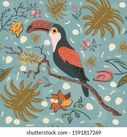 Bird Toucan Seamless Pattern. Vector illustration