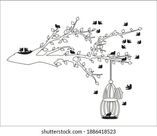 natural de jaula de pájaros y árboles 