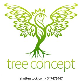 Bird tree concept of an icon of a tree growing in the shape of a bird or phoenix