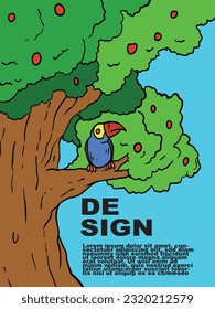 Vogel- und Baumdesign für Banner, Poster, Vorlage, Hintergrund usw.
