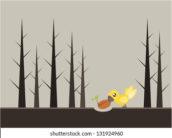 Bird and tree in the environment concept illustration