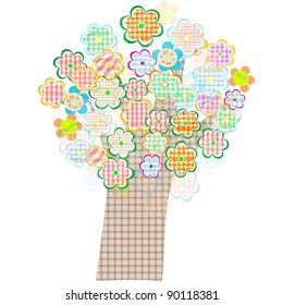 bird and tree with flowers and leaves. Vector illustration