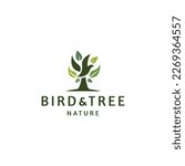Bird and tree logo icon design template flat vector