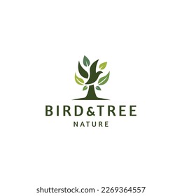 Bird and tree logo icon design template flat vector