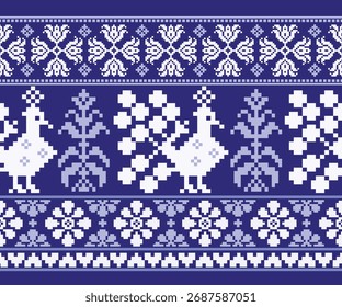 Bird and tree pattern, various decorations, seamless horizontal design, designed for decoration, background, fabric, clothing.