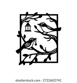 Bird in tree silhouette, cutting paper bird and tree