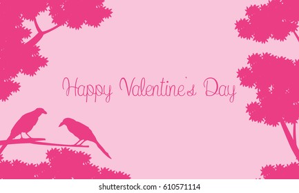 Bird and tree silhouettes landscape for valentine vector art