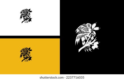 bird with tree vector outline design