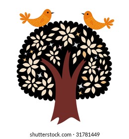 diseño de fondo de pantalla de pájaro y árbol