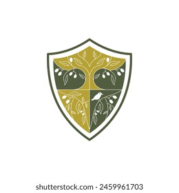 Bird And Tree Zaitun in Shield simple icon badge modern logo design template