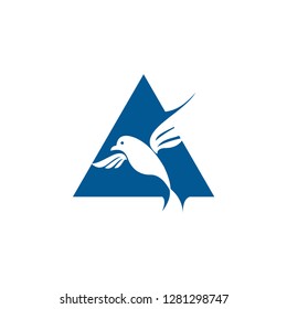 bird in a triangle with negative spaces logo vector icon template