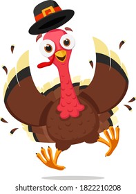 Bird turkey runs and flaps its wings. Thanksgiving Day