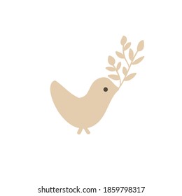 Bird with twig. Logo vector design template in isolated white background.