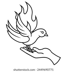 Bird and twig symbol of love peace and freedom in simple linear style. Pigeon icon. Doodle vector illustration