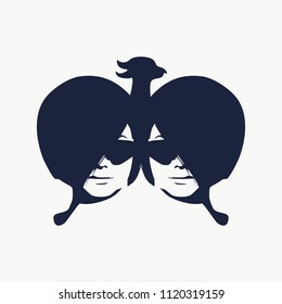 A bird or two face profile view. Optical illusion. Human head make silhouette of eagle.