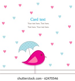 Bird with umbrella, romantic card