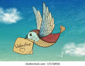 bird with valentine card. Invitation