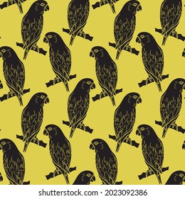 Bird vector background, parrot repeat pattern design, black and yellow bird pattern