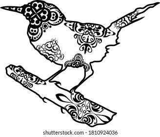 Bird Vector Black Design With Nature Pattern