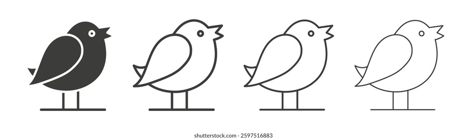 Bird vector icon set in black and white color.