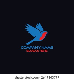 Design de logotipo de modelo de ícone de vetor de pássaro com cor azul