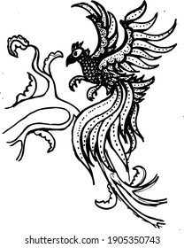 bird vector illustration, black and white, Indonesian Javanese batikmal motif design