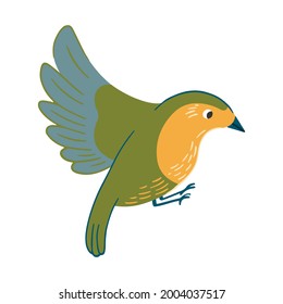 Bird Vector Illustration In Cartoon Style. Garden Robin Bird. Flying Little Cute Birdie