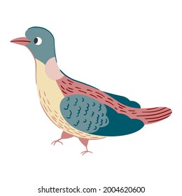 Bird vector illustration in cartoon style. Garden pigeon bird symbol of love and peace 