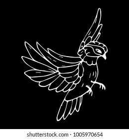 Bird vector illustration. Doodle style. Design, print, logo, decor, textile, paper.
