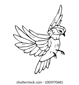 Bird vector illustration. Doodle style. Design, print, logo, decor, textile, paper.