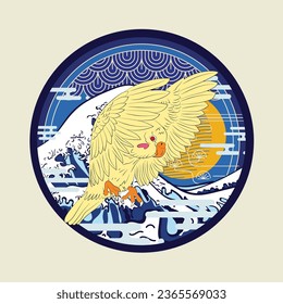 bird vector illustration with japanese background