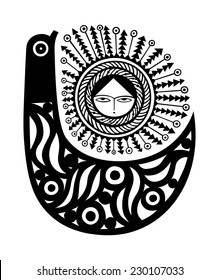 Bird, Vector illustration Oriental design of a Bird with a decorative sun