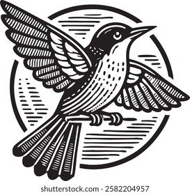 Bird, vector illustration. Scratch board. elements for greeting cards, stickers, banners, and seasonal design. 

