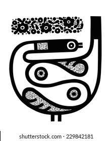 Bird, Vector illustration of a swan, duck or goose   Oriental design of a Bird with floral decoration