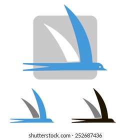 Bird. Vector logo. 1. Stylized bird flies. Blue Bird of Happiness. Simple vector graphic sign.