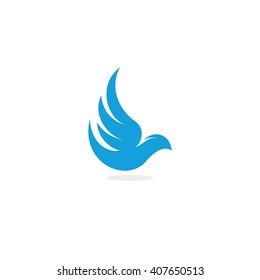 Bird vector logo. Blue color modern stylized unusual wing shape. Symbolic beauty isolated picture. Vector template for business. Design element. Vector illustration. Flat plain.